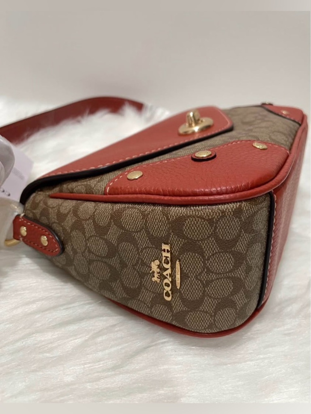 COACH MILLIE Shoulder Bag in Colorblock Signature Canvas Khaki Terracotta - Picture 5 of 10